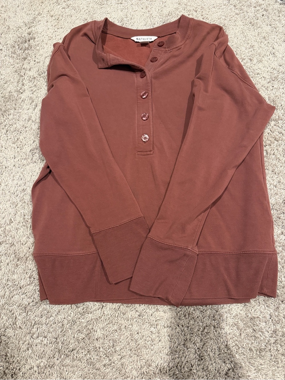 Athleta Women's Long-Sleeve Henley Sweater in Mauve